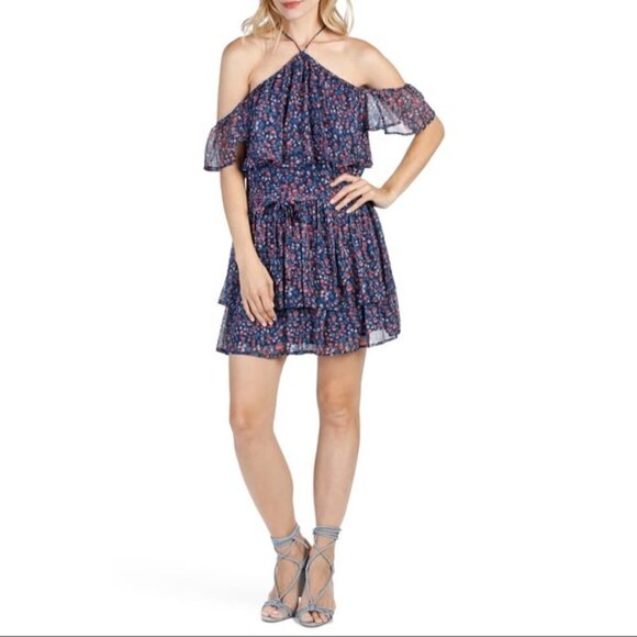 Paige Darya Floral Print Halter Silk Ruffle Layered Mini Dress Size Medium - Picture 3 of 17